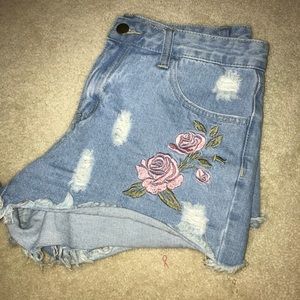 Lu Lu’s Pink Rose Embellished Jean Shorts